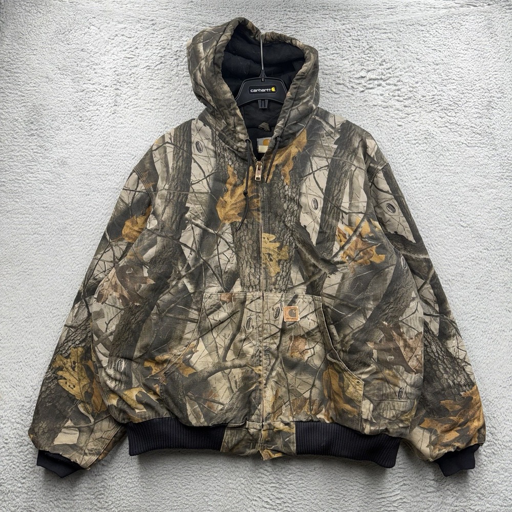 Retro J143 Carhartt Men's XL  Camouflage Hooded Full Zip Lined Jacket